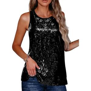Zeagoo Women’s Sleeveless Sparkle Shimmer Camisole Vest Glitter Sequin Tank Tops(1-black)