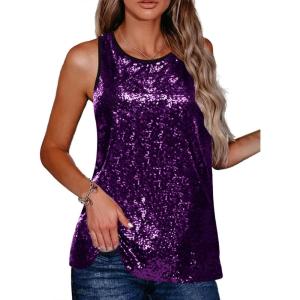 Zeagoo Women’s Sleeveless Sparkle Shimmer Camisole Vest Glitter Sequin Tank Tops(1-dark Purple)