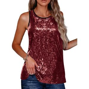 Zeagoo Women’s Sleeveless Sparkle Shimmer Camisole Vest Glitter Sequin Tank Tops(1-dark Red)