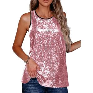 Zeagoo Women’s Sleeveless Sparkle Shimmer Camisole Vest Glitter Sequin Tank Tops(1-pink)