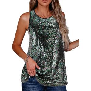 Zeagoo Women’s Sleeveless Sparkle Shimmer Camisole Vest Glitter Sequin Tank Tops(Gradient Purple)