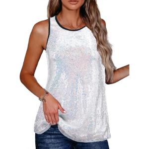 Zeagoo Women’s Sleeveless Sparkle Shimmer Camisole Vest Glitter Sequin Tank Tops(Gradient White)