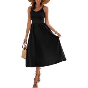 Zeagoo Womens Summer Dress Casual Flutter Boho Floral V Neck Flowy Midi A-Line Beach Vacation Sundresses with Pockets(Black)