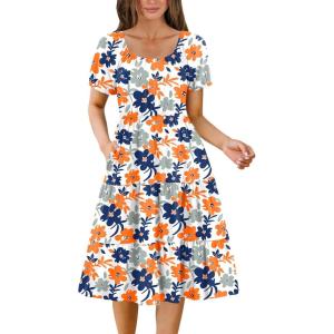 Zeagoo Women’s Summer Dress Casual Puff Sleeve Square Neck Midi Dresses Tiered Beach Vacation A-Line Sundress with Pockets(Yellow Blue Floral)