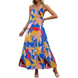 Zeagoo Womens Summer Maxi Dress Spaghetti Strap Casual Printed Dress Boho Floral Beach Sundress,(Floral-1)