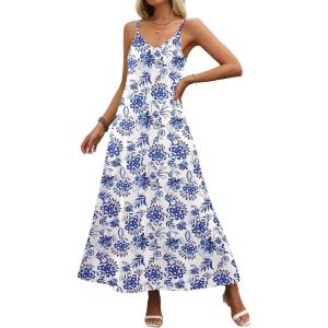 Zeagoo Womens Summer Maxi Dress Spaghetti Strap Casual Printed Dress Boho Floral Beach Sundress,(Floral-2)