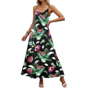Zeagoo Womens Summer Maxi Dress Spaghetti Strap Casual Printed Dress Boho Floral Beach Sundress,(Floral-4)
