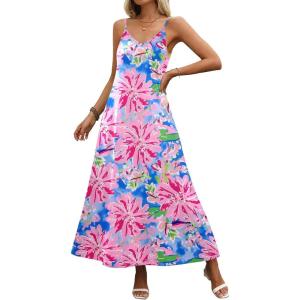 Zeagoo Womens Summer Maxi Dress Spaghetti Strap Casual Printed Dress Boho Floral Beach Sundress,(Floral-5)