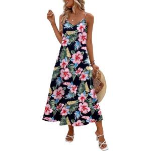 Zeagoo Womens Summer Maxi Dress Spaghetti Strap Casual Printed Dress Boho Floral Beach Sundress,(Floral-7)
