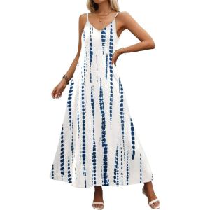 Zeagoo Womens Summer Maxi Dress Spaghetti Strap Casual Printed Dress Boho Floral Beach Sundress,(Pattern-2)