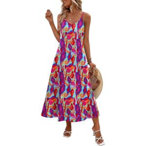 Zeagoo Womens Summer Maxi Dress Spaghetti Strap Casual Printed Dress Boho Floral Beach Sundress,(Pattern-6)