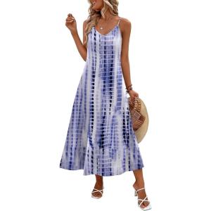 Zeagoo Womens Summer Maxi Dress Spaghetti Strap Casual Printed Dress Boho Floral Beach Sundress,(Pattern-7)