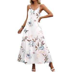 Zeagoo Womens Summer Maxi Dress Spaghetti Strap Casual Printed Dress Boho Floral Beach Sundress,(White Floral)