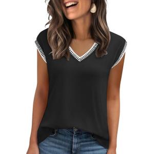Zeagoo Women’s Summer Tops Cap Sleeve Casual Shirts 2025 V Neck Basic Tshirts Loose Fit Trendy Tee(Black)