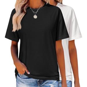 Zeagoo Women’s T-Shirts Short Sleeve Tops Summer Casual Blouse Crew Neck Basic Shirt 2 Pack Loose Fit Tee(Black white)