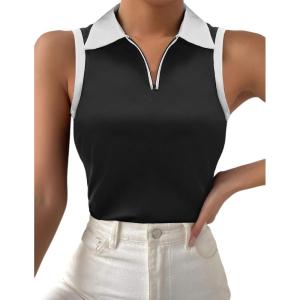 Zeagoo Womens Tank Tops 2024 Casual V Neck Sleeveless Blouses Slim Fit UPF 50+ Polo Shirts XS-XXL(Black)