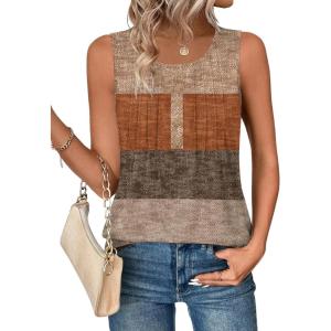 Zeagoo Womens Tank Tops 2026 Summer Loose Fit Crew Neck Boho Tunic Pleated Babydoll Sleeveless Shirts with Button Detail(Jh398)
