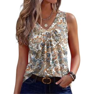 Zeagoo Womens Tank Tops Summer Sleeveless Loose Fit Tops V Neck Pleated Shirts Basic Tees Dressy Casual Trendy Clothes(Mz453)