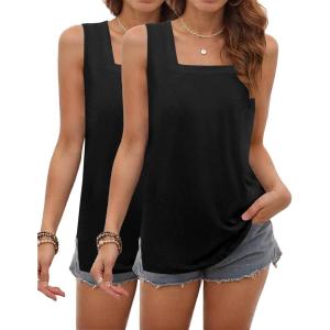 zeagoo Tank Tops for Women 2026 Summer Square Neck Loose Fit Side Split Casual Flowy Sleeveless Shirts S-XXL(Balck&black)