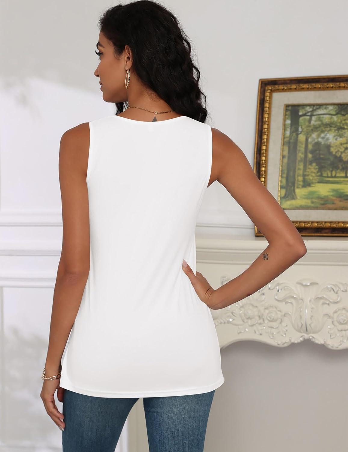 imagezeagoo Tank Tops for Women 2026 Summer Square Neck Loose Fit Side Split Casual Flowy Sleeveless Shirts SXXLBlackpink