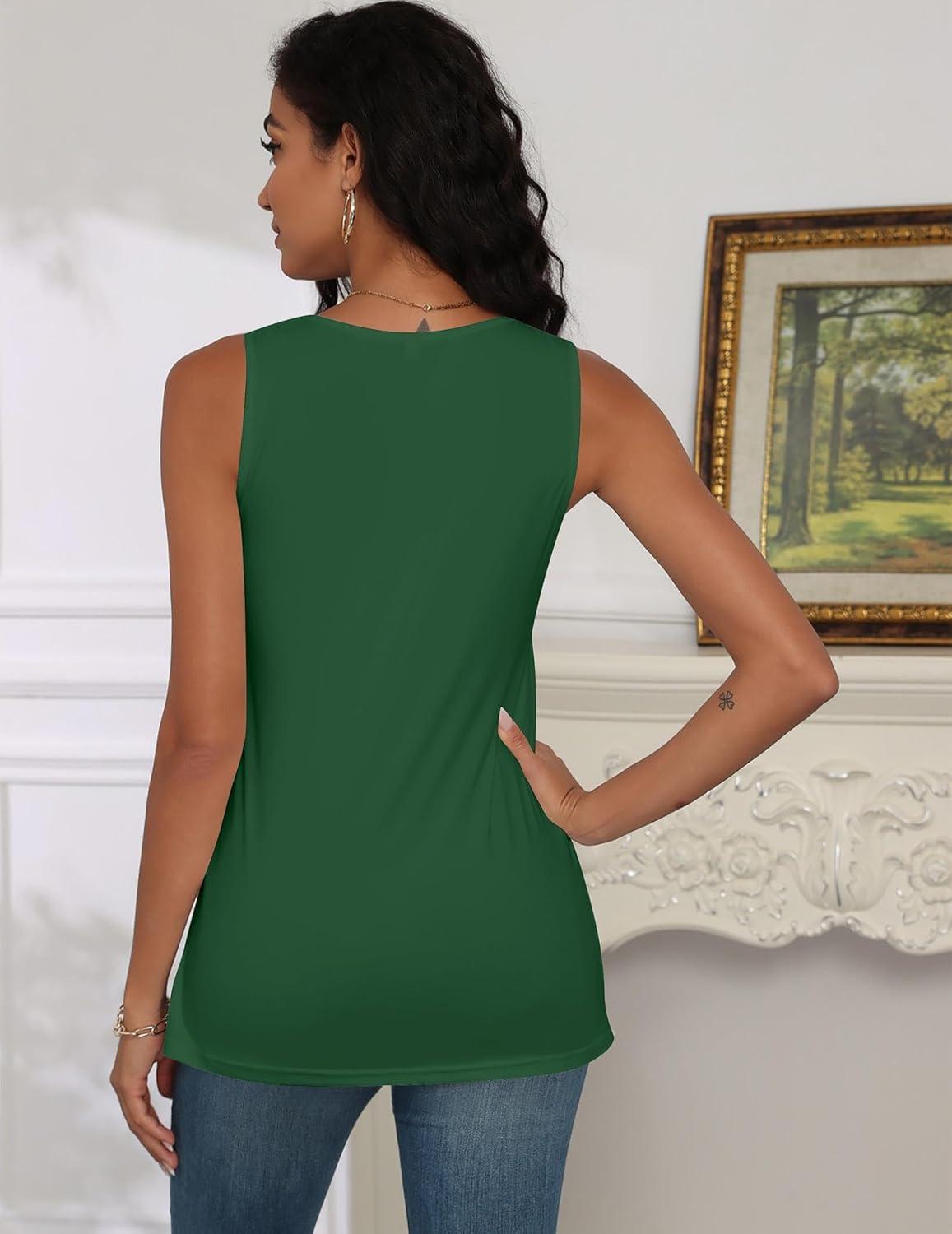 imagezeagoo Tank Tops for Women 2026 Summer Square Neck Loose Fit Side Split Casual Flowy Sleeveless Shirts SXXLDark Green