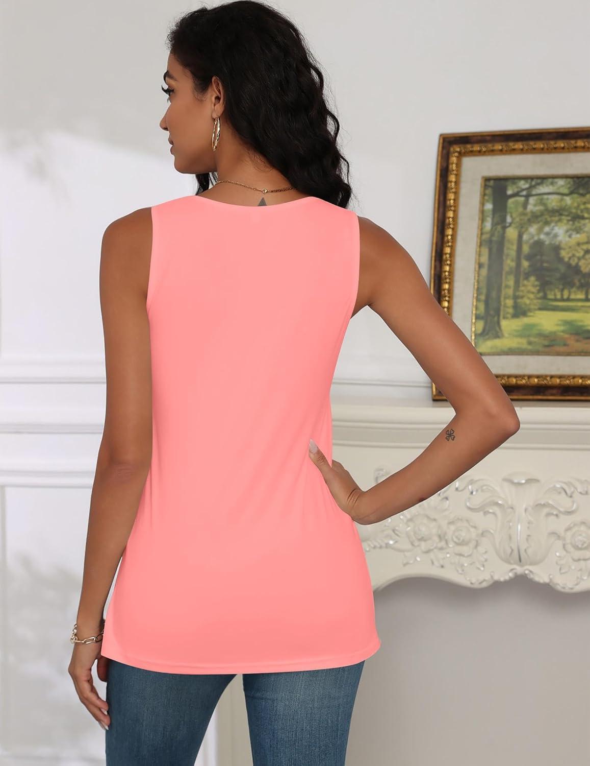 imagezeagoo Tank Tops for Women 2026 Summer Square Neck Loose Fit Side Split Casual Flowy Sleeveless Shirts SXXLFlesh Pink