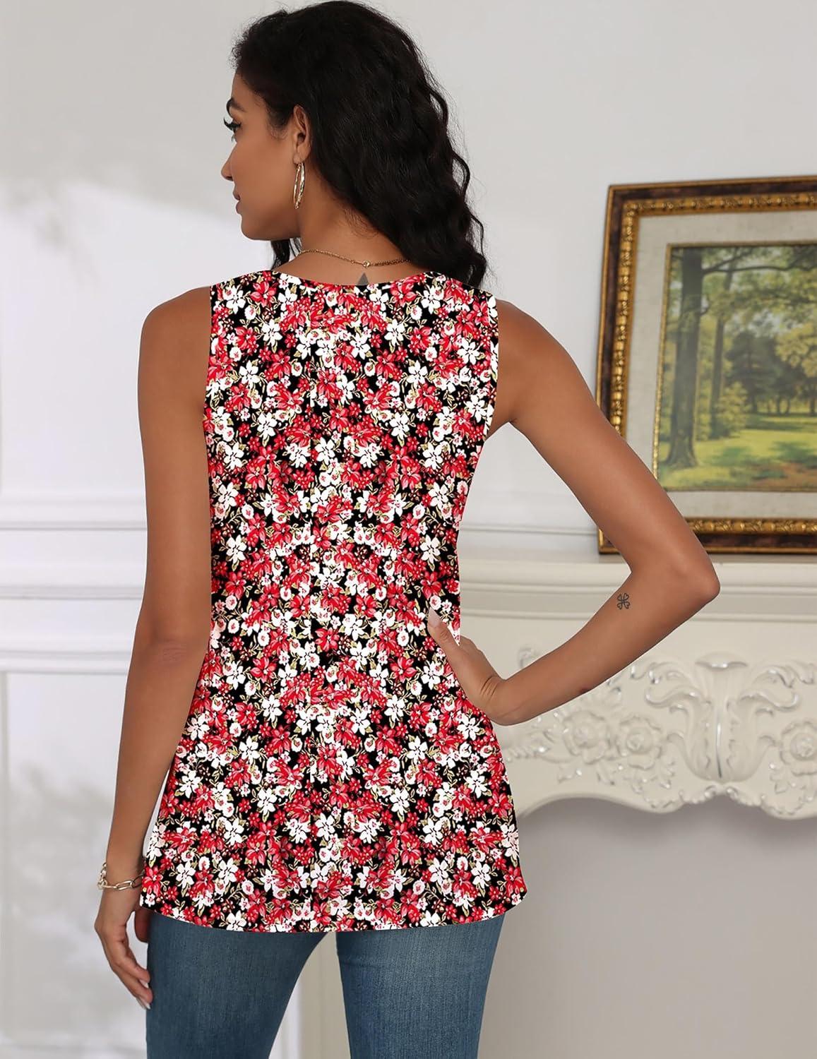 imagezeagoo Tank Tops for Women 2026 Summer Square Neck Loose Fit Side Split Casual Flowy Sleeveless Shirts SXXLWhiteblack White Flower