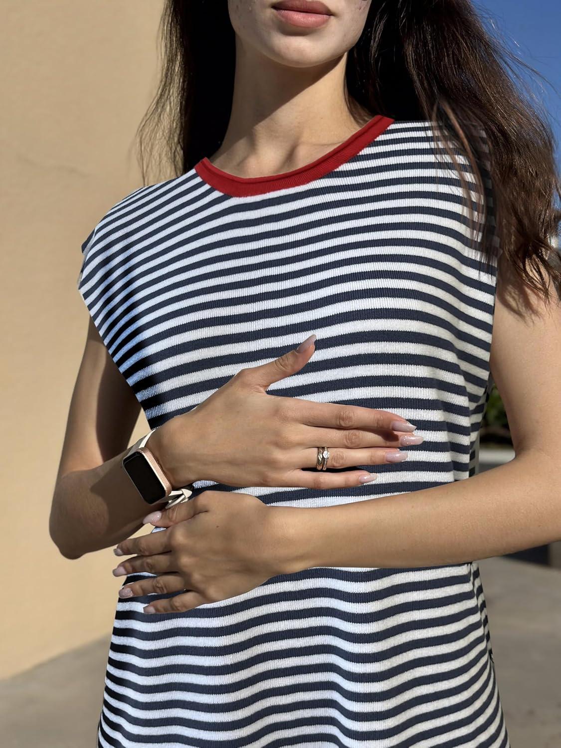 imageZeagoo Sweater Vest Women Crew Neck Loose Fit Knit Lightweight T Shirts Pullover Casual Summer OutfitsBlack Stripe Red