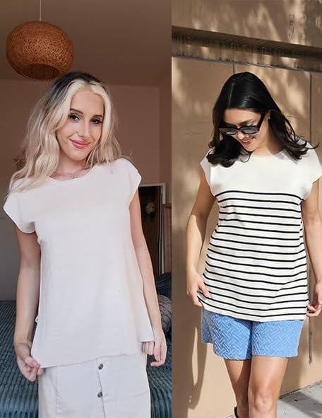 imageZeagoo Sweater Vest Women Crew Neck Loose Fit Knit Lightweight T Shirts Pullover Casual Summer OutfitsLight Khaki
