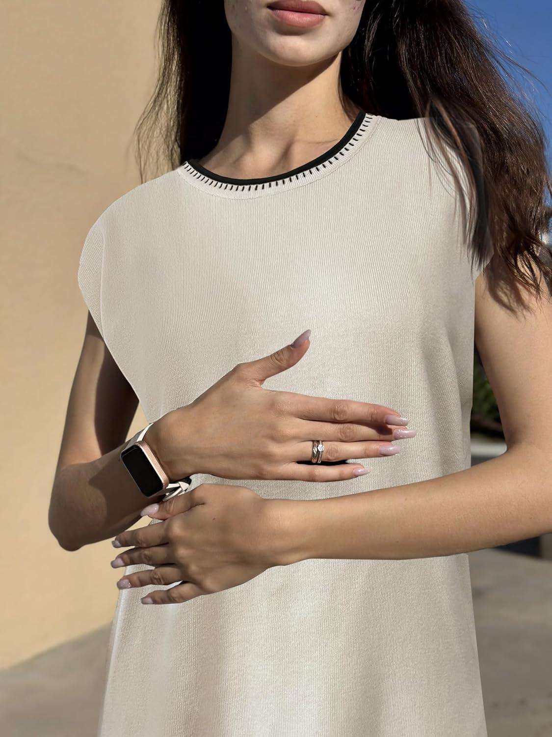 imageZeagoo Sweater Vest Women Crew Neck Loose Fit Knit Lightweight T Shirts Pullover Casual Summer OutfitsLine White