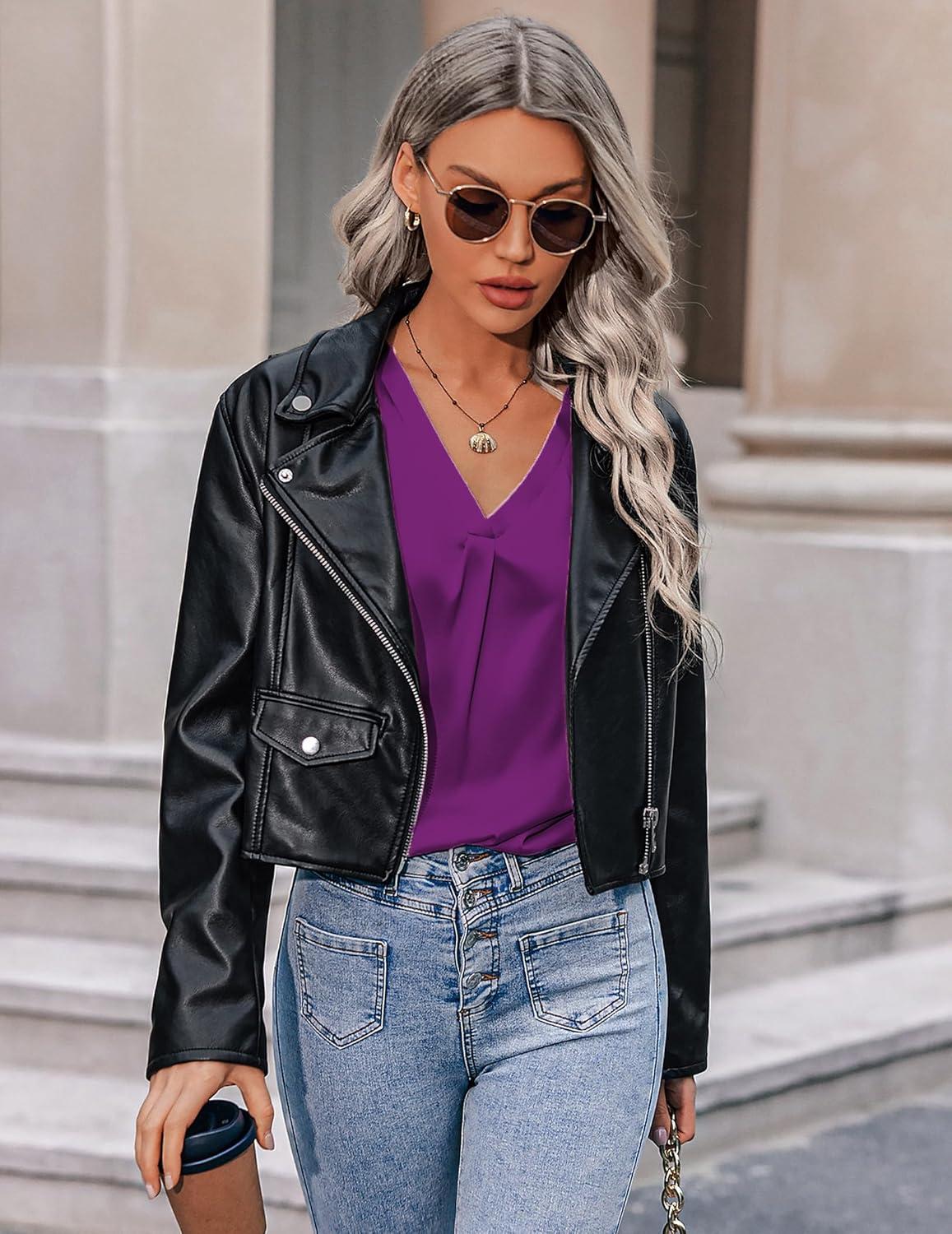 imageZeagoo Womens 2025 Silk Satin Tank Tops V Neck Casual Cami Sleeveless Camisole Blouses Summer Basic Tank ShirtPurple