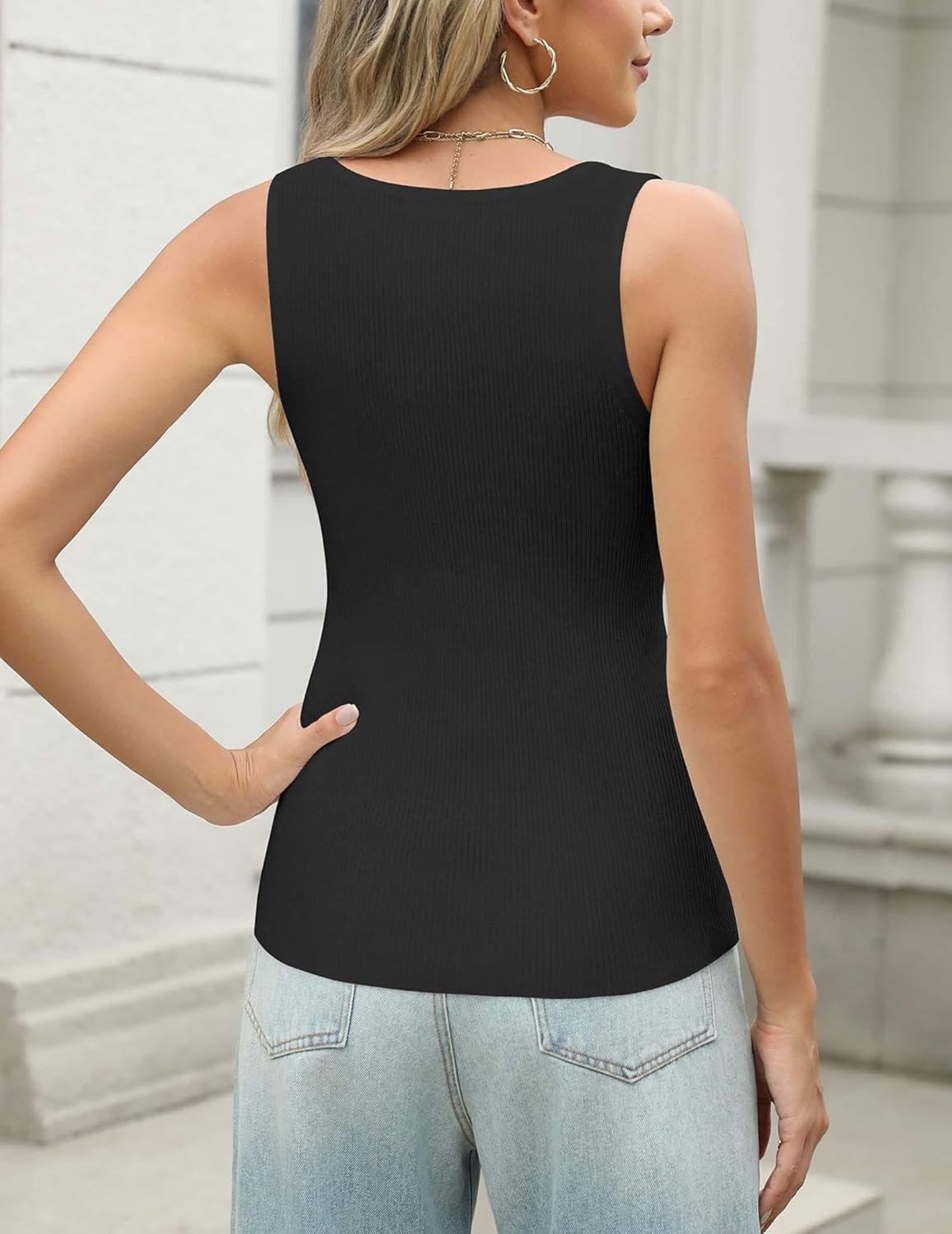 imageZeagoo Womens Ribbed Tank Tops 2026 V Neck Slim Fit Knit Sleeveless Shirts Casual Basic TeeBlack