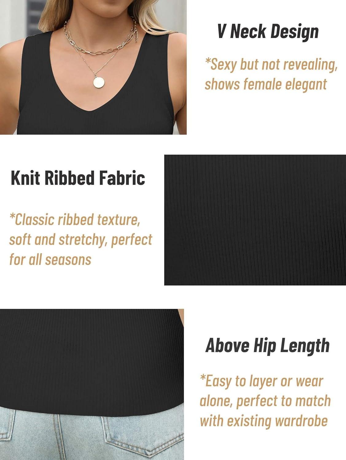 imageZeagoo Womens Ribbed Tank Tops 2026 V Neck Slim Fit Knit Sleeveless Shirts Casual Basic TeeBlack