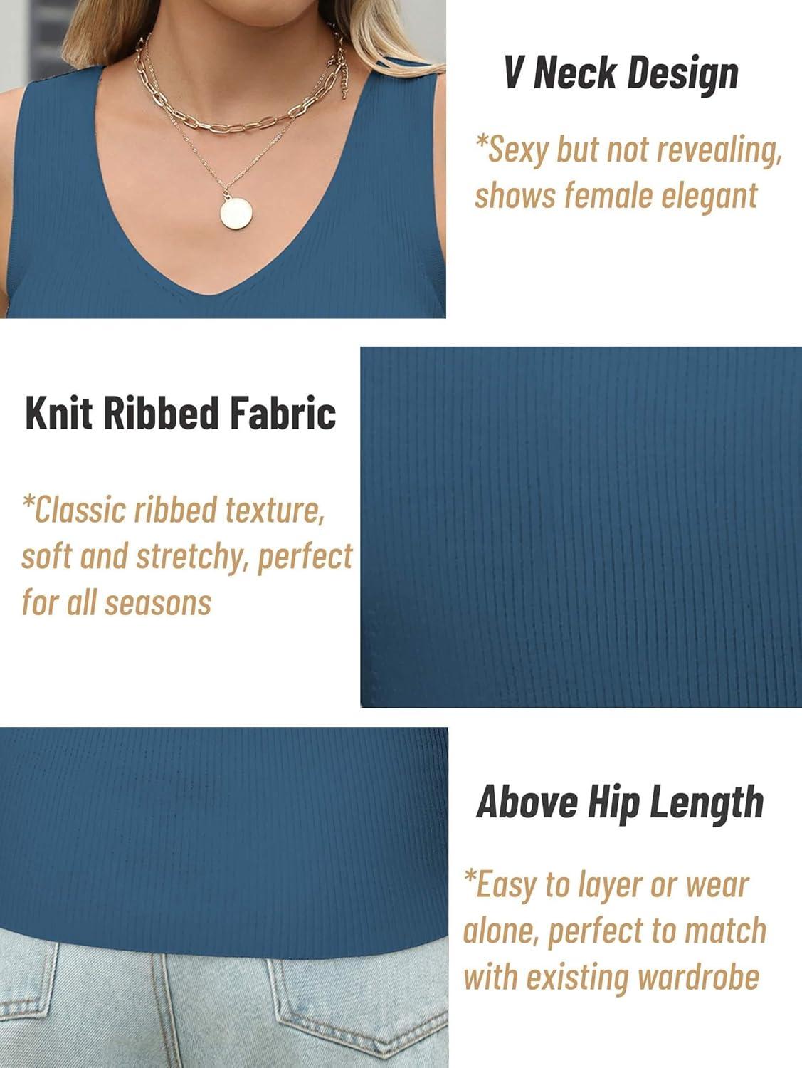 imageZeagoo Womens Ribbed Tank Tops 2026 V Neck Slim Fit Knit Sleeveless Shirts Casual Basic TeeNavy Blue