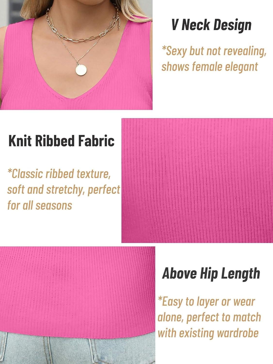 imageZeagoo Womens Ribbed Tank Tops 2026 V Neck Slim Fit Knit Sleeveless Shirts Casual Basic TeePeach Pink