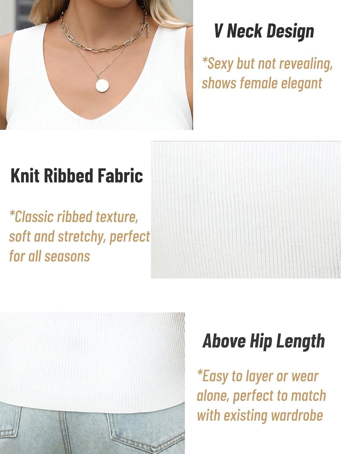 imageZeagoo Womens Ribbed Tank Tops 2026 V Neck Slim Fit Knit Sleeveless Shirts Casual Basic TeeWhite