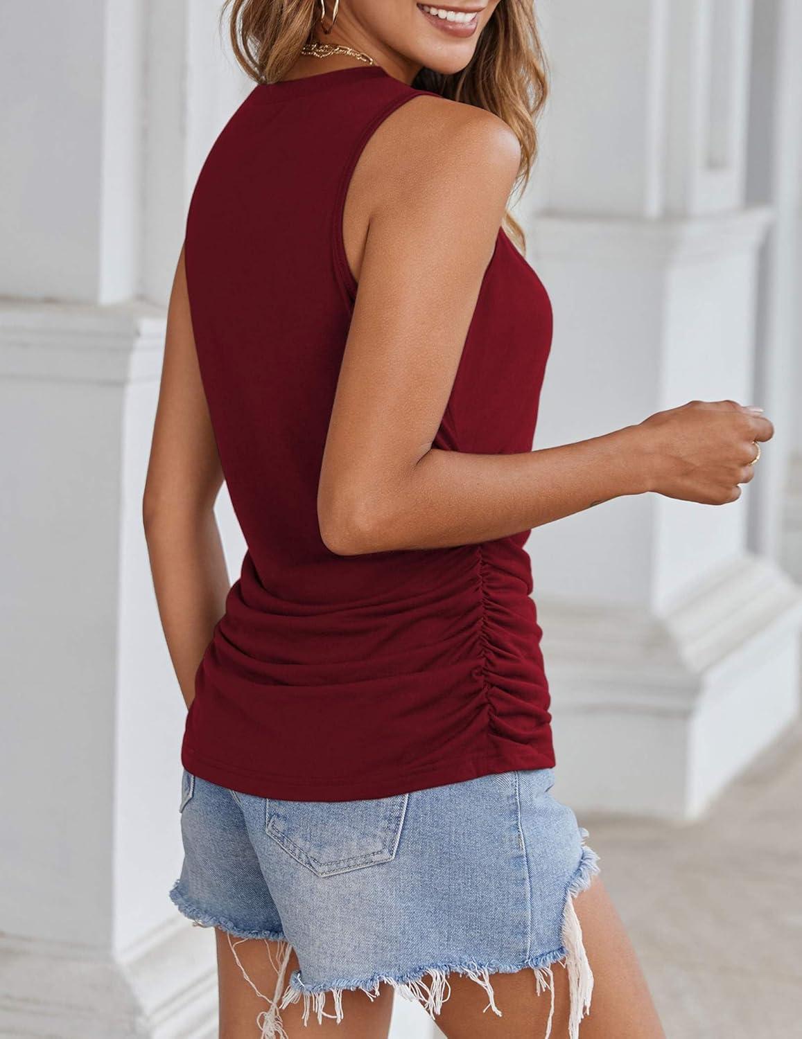 imageZeagoo Womens Ruched Tank Tops 2025 Crew Neck Cute Summer Sleeveless Blouse Shirts SXXL2 Packwine Red and Pink