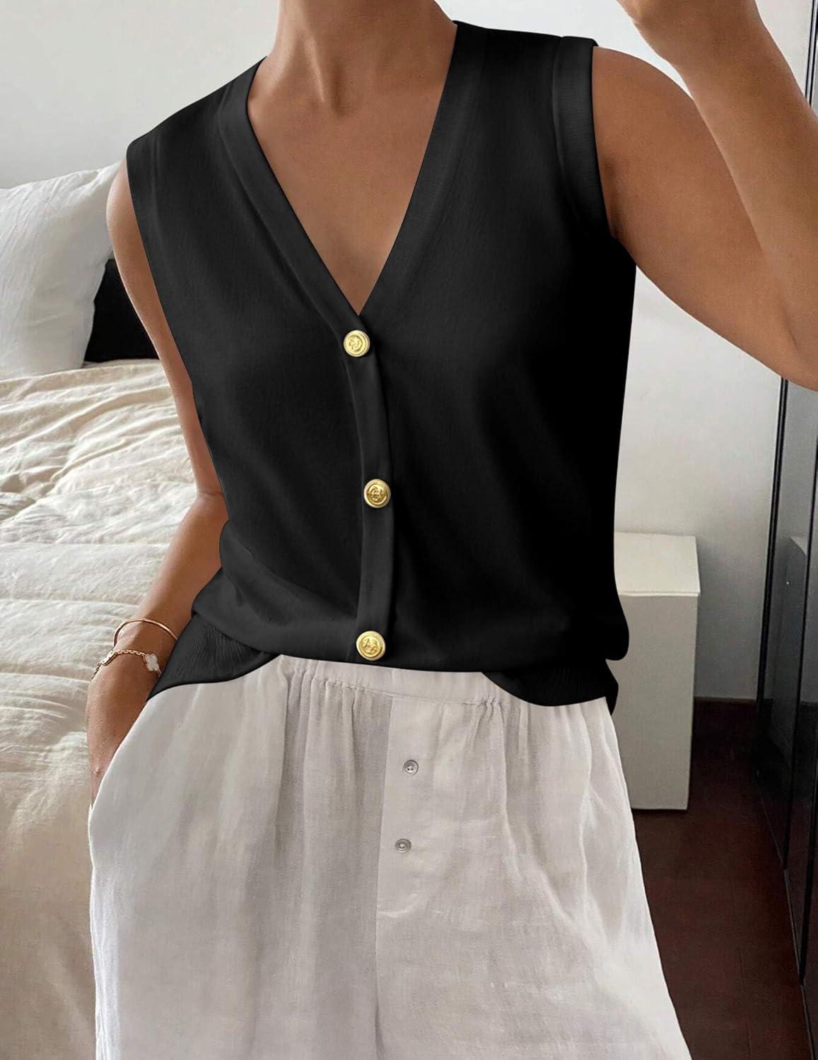 imageZeagoo Womens Sweater Vest V Neck Button Down Shirts Trendy Knit Sleeveless Cardigan Top Shirt SXXLBlack
