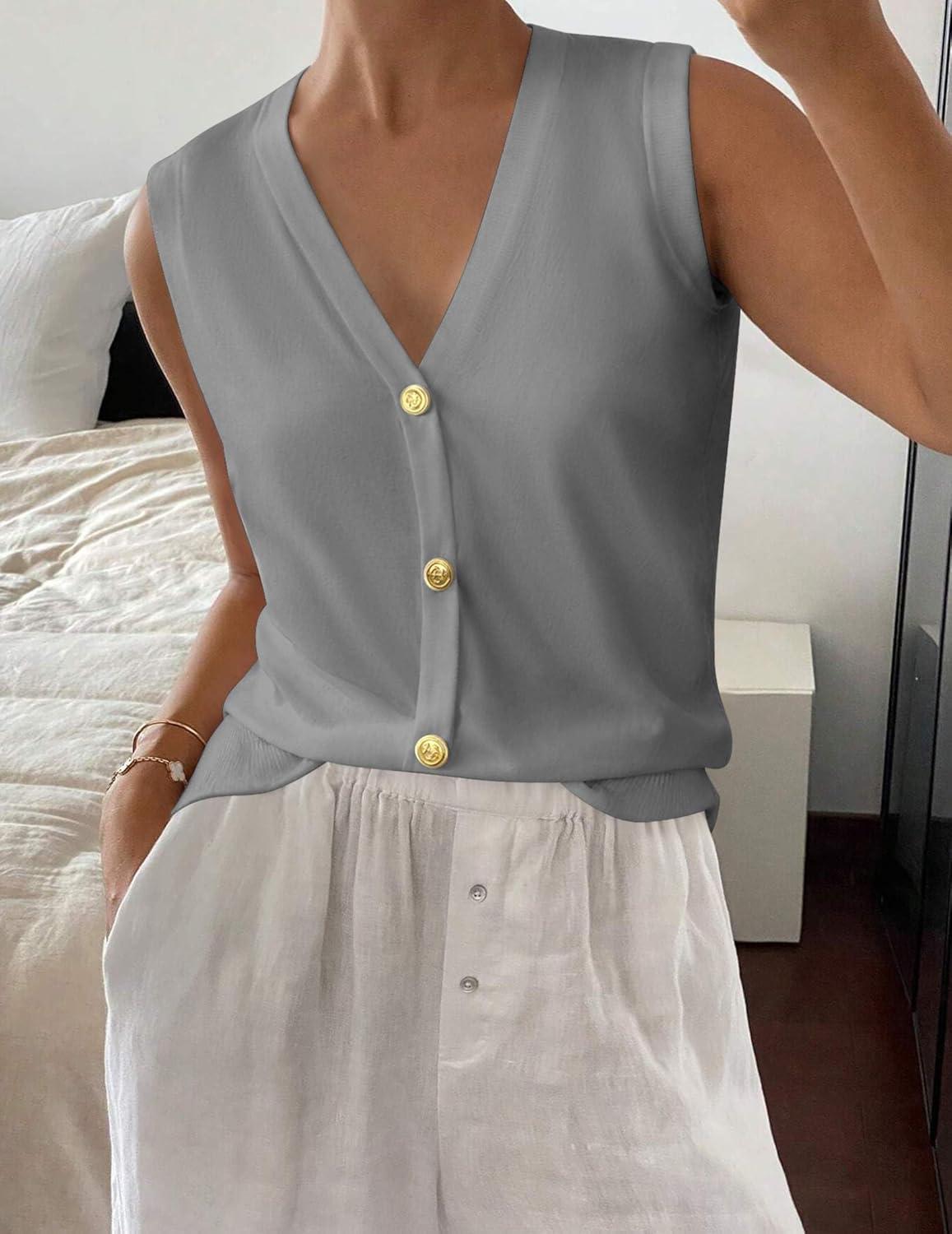 imageZeagoo Womens Sweater Vest V Neck Button Down Shirts Trendy Knit Sleeveless Cardigan Top Shirt SXXLLight Gray