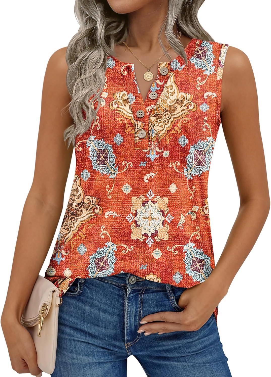 imageZeagoo Womens Tank Tops Summer Sleeveless Tops Loose Button Henley Shirts Crew Neck Dress Casual 2026 ClothesMz916