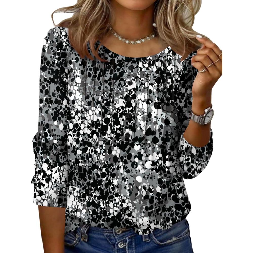 imageZeagoo 34 Length Sleeve Womens Tops Round Neck Casual Summer Tunic Tops Basic Tees Blouses Dressy TShirts Pleated ShirtsCx273