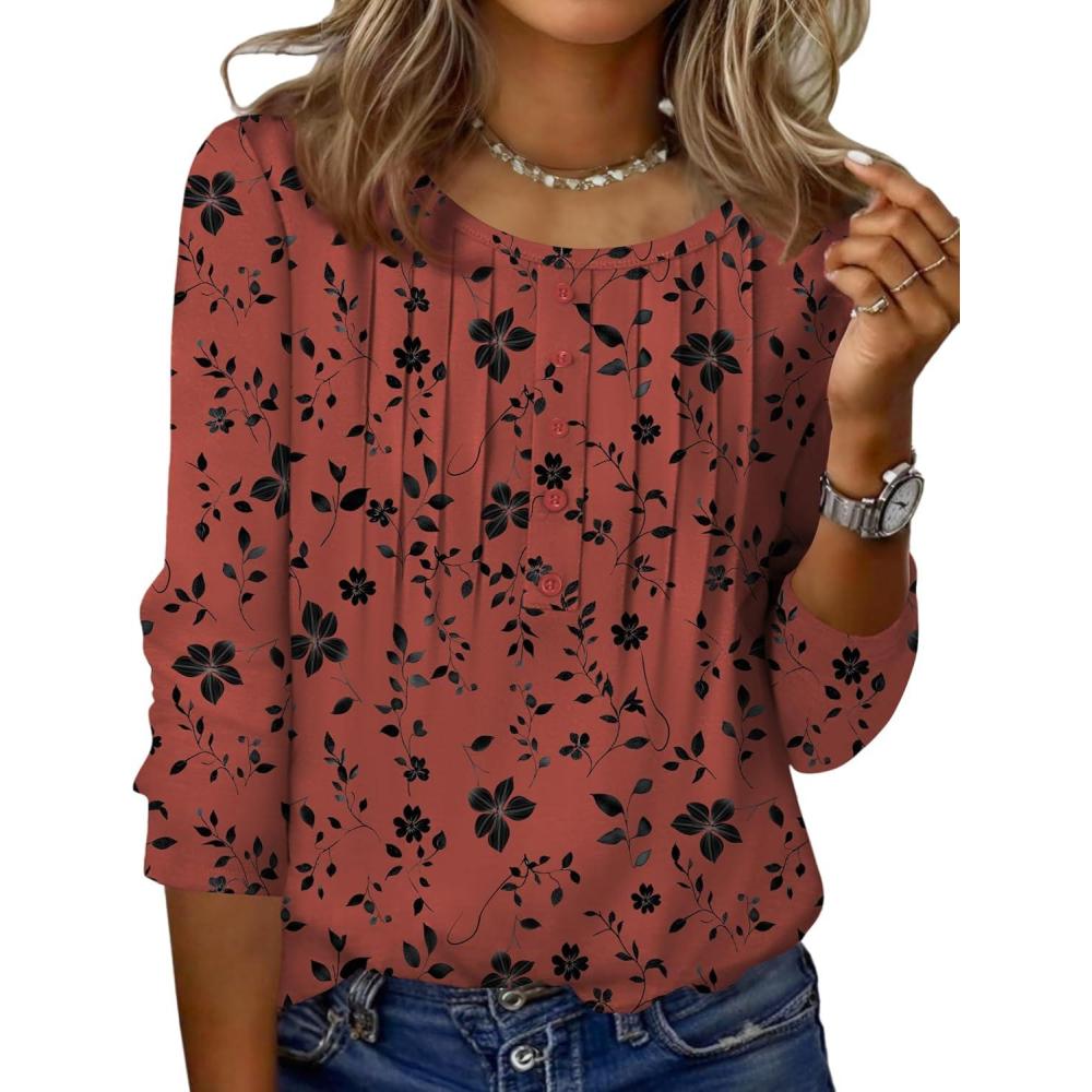 imageZeagoo 34 Length Sleeve Womens Tops Round Neck Casual Summer Tunic Tops Basic Tees Blouses Dressy TShirts Pleated ShirtsSf290