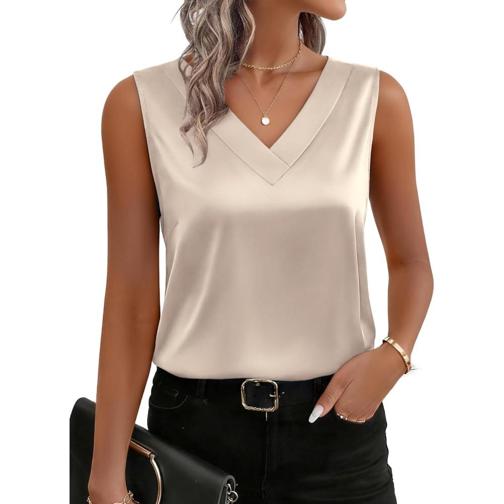 imageZeagoo Satin Blouse for Women Summer Tank Tops Dressy Casual Silk Camisoles Sleeveless ShirtsChampagne