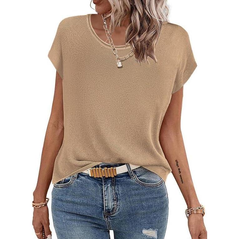 imageZeagoo Sweater Vest Women Crew Neck Loose Fit Knit Lightweight T Shirts Pullover Casual Summer OutfitsLight Khaki