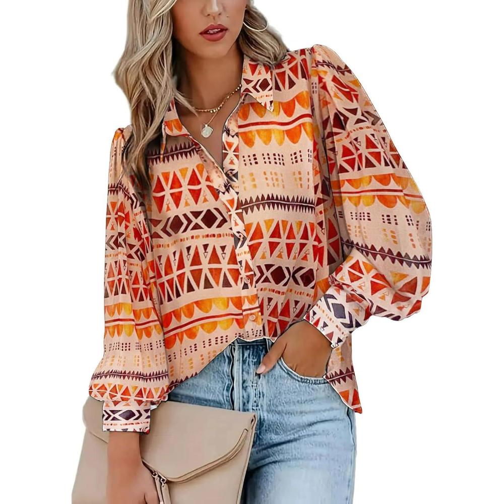 imageZeagoo Womens Button Down Shirts Lantern Long Sleeve Blouse Business Casual Work Tops Floral Printed OutfitsB Phoenix Sand