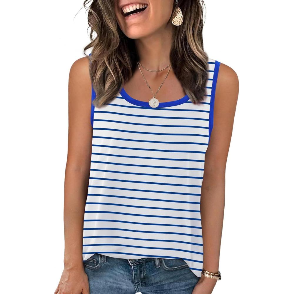 imageZeagoo Womens Loose Fit Tank Tops Summer Scoop Neck Tops Casual Flowy Sleeveless Tunic Shirts 2025Striped Blue