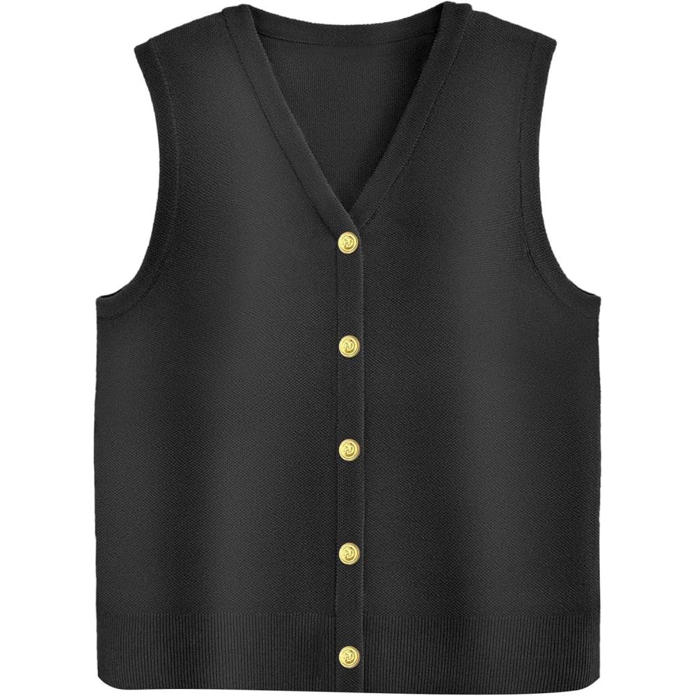 imageZeagoo Womens Sweater Vest V Neck Button Down Shirts Trendy Knit Sleeveless Cardigan Top Shirt SXXLBlack