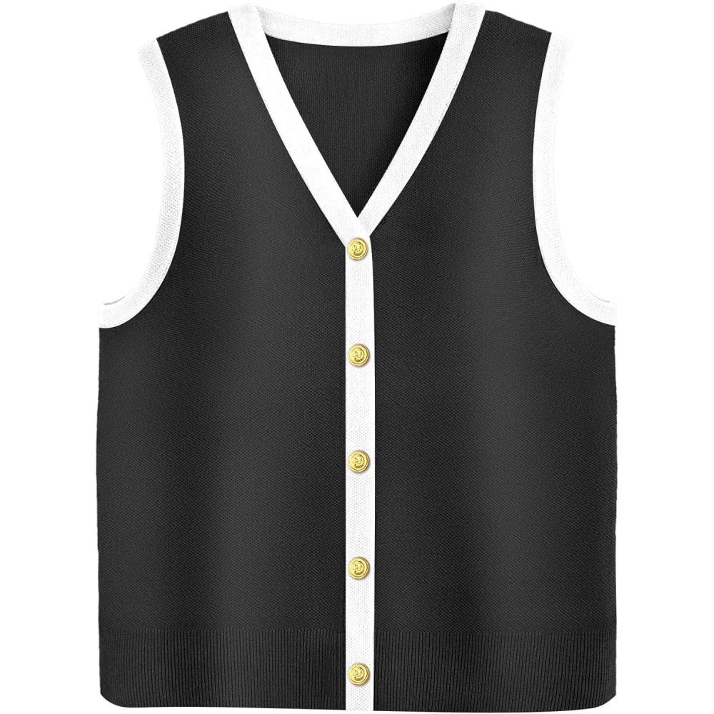 imageZeagoo Womens Sweater Vest V Neck Button Down Shirts Trendy Knit Sleeveless Cardigan Top Shirt SXXLBlack White Color Block