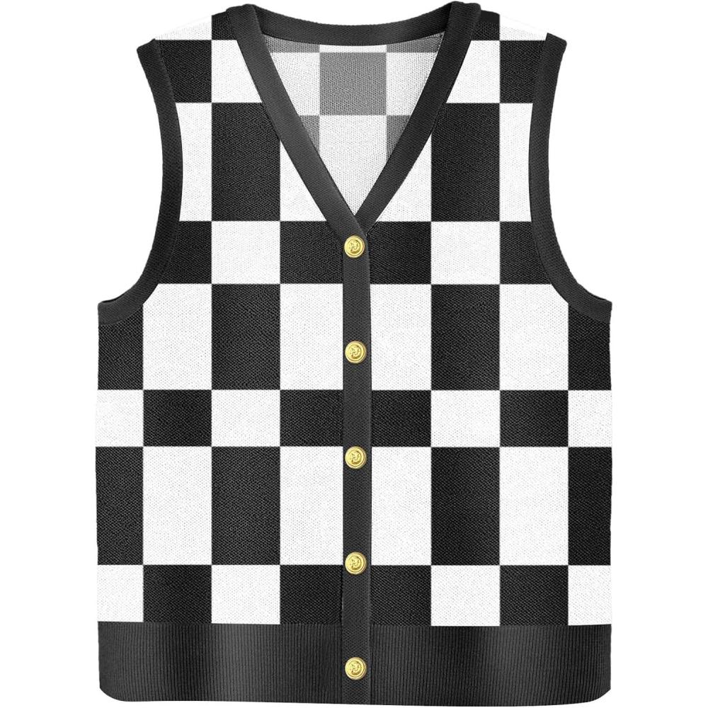 imageZeagoo Womens Sweater Vest V Neck Button Down Shirts Trendy Knit Sleeveless Cardigan Top Shirt SXXLBlack White Plaid