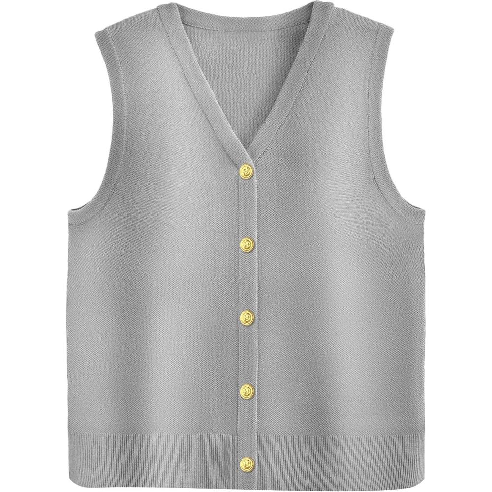 imageZeagoo Womens Sweater Vest V Neck Button Down Shirts Trendy Knit Sleeveless Cardigan Top Shirt SXXLLight Gray